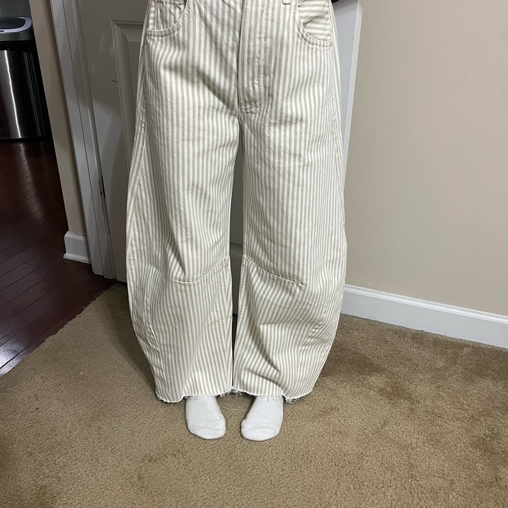 Citizens Of Humanity Beige Striped Barrel  Jeans